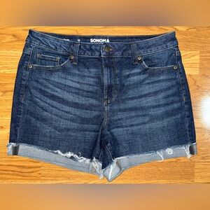 Sonoma Dark Wash Cut Off Cuffed Denim Shorts Women's Size 12 Pockets Stretchy